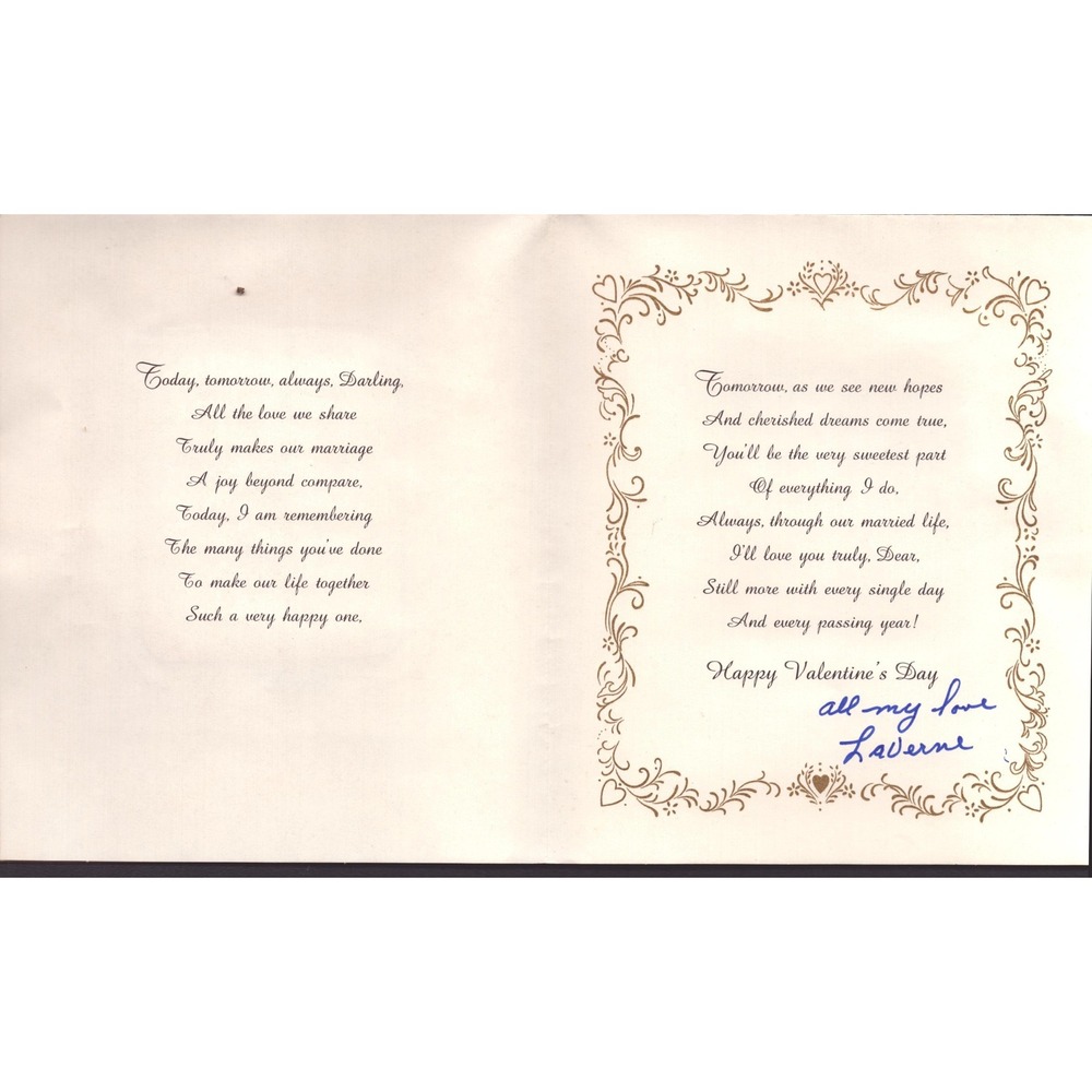 Vintage Hallmark Valentines Day Card For My Wife Gold Foil Carnations 50V 589-7 - Picture 3 of 3